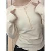 American Hot Girl Buttoned Fleece Long Sleeve Round Neck Slim Fit Women's Winter Top
