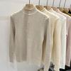 Women's Lace High-Neck Knit Sweater Autumn/Winter Beaded Solid Color Knit Pullover Sweater Stretch Knit Base Shirt