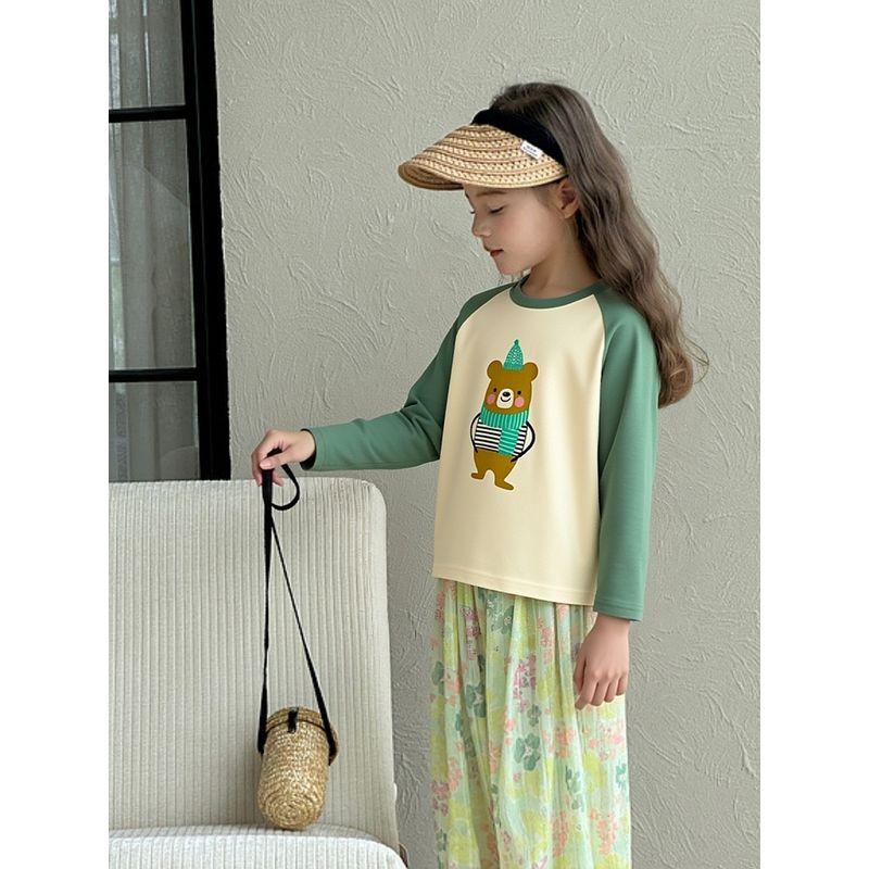 27Home Spring Kidsren's Clothing Kidsren's Long-Sleeved T-Shirt Girls Cartoon Bear Print Pure Cotton Bottoming Shirt Baby Clothes