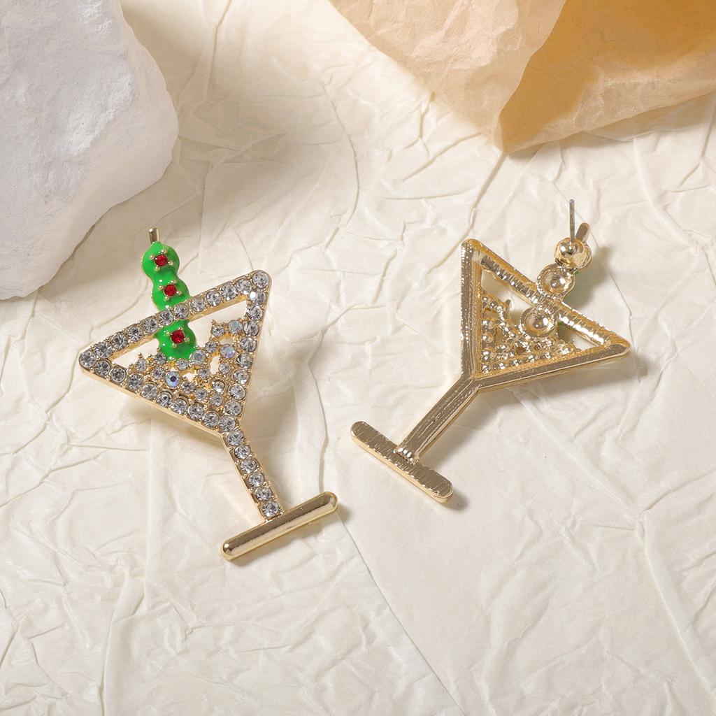 Cross-border Creative Personality Alloy Full Diamond Champagne Glass Stud Earrings Fashion Simple Trend Fruit Cocktail Earrings Women