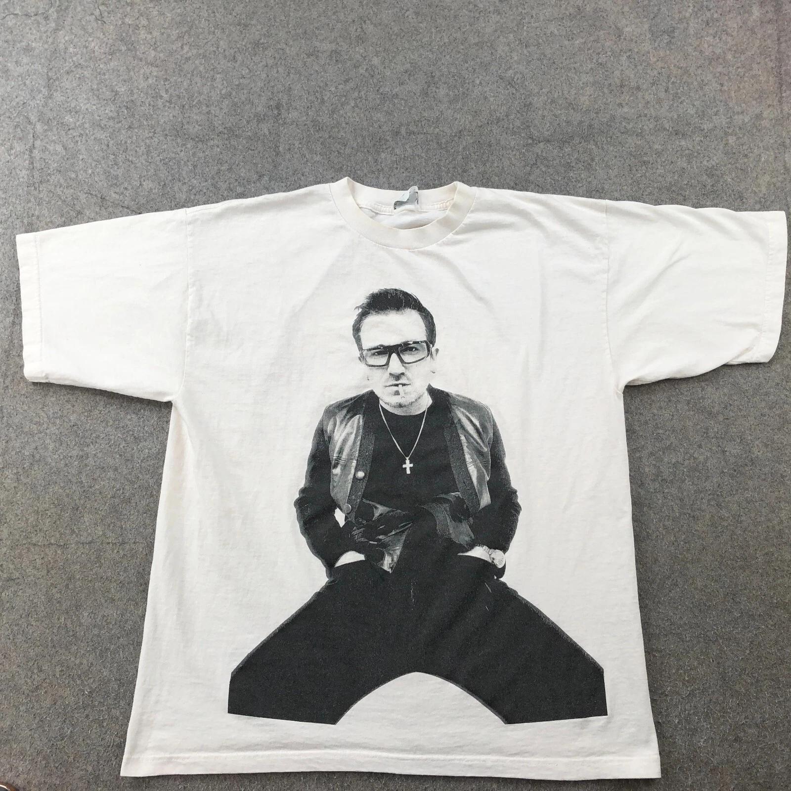 Винтажная футболка U2 Мужская XL Белая Короткий рукав Двусторонняя 1997 Pop Mart Тур 97 S