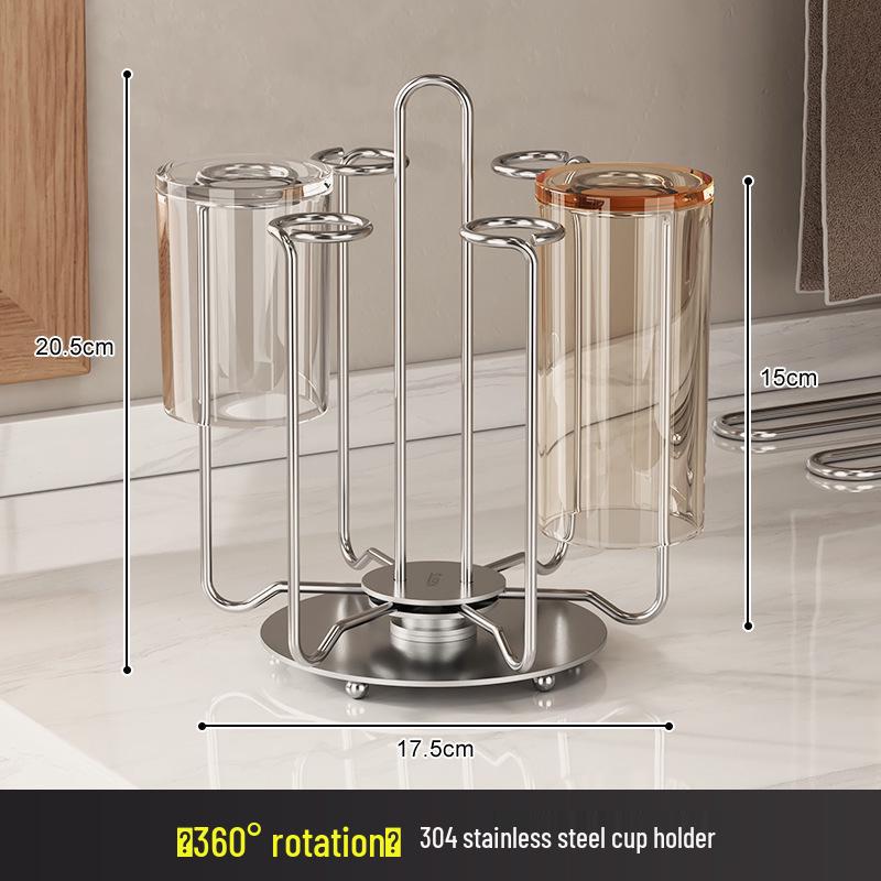 Stainless Steel Rotating Cup Holder & Draining Rack for Countertop