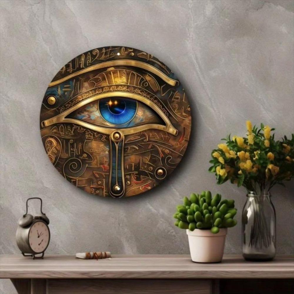 Egyptian Hieroglyphics Gold Blue Vintage Metal Wall Art Historical Decor Gift