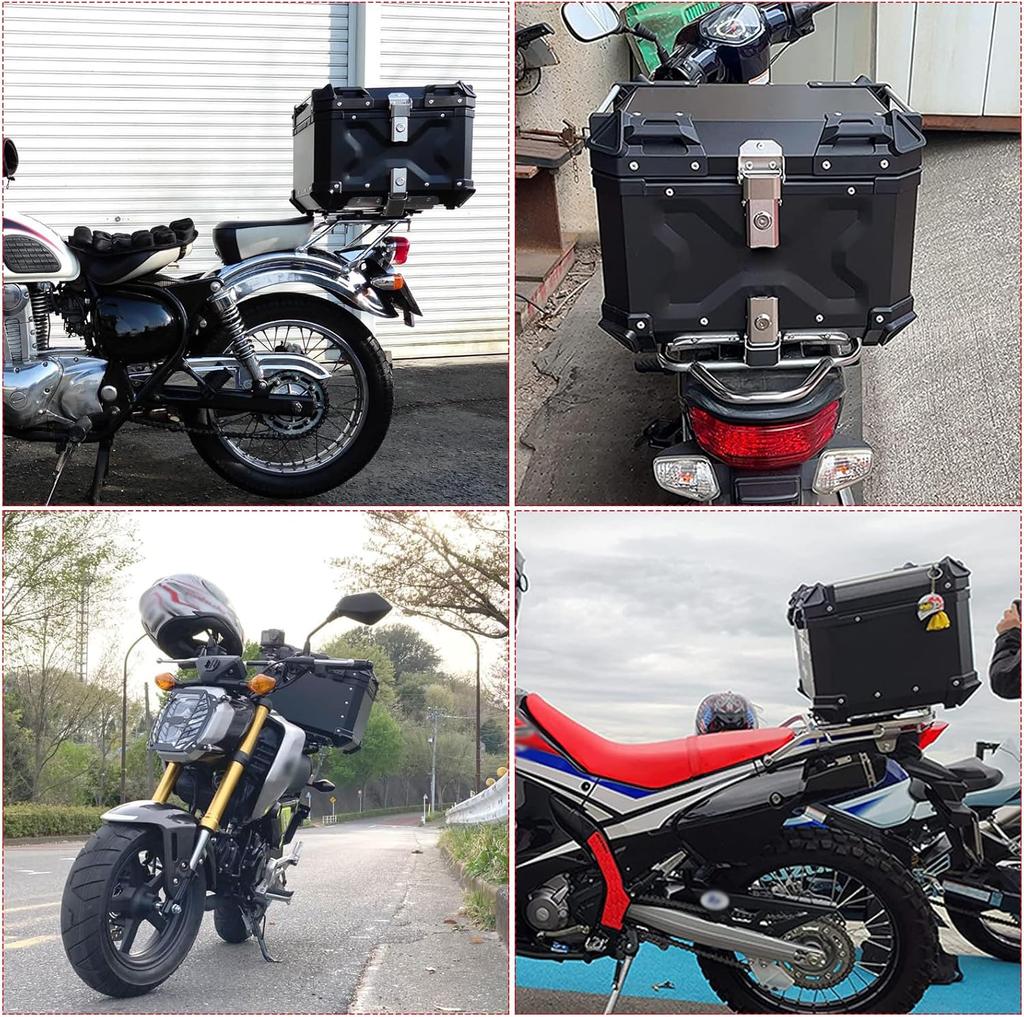 Universal Aluminum Black Motorcycle Tail Storage Box 45L 55L Motorcycle Trunk Rear With Reflective Design Waterproof Toolbox
