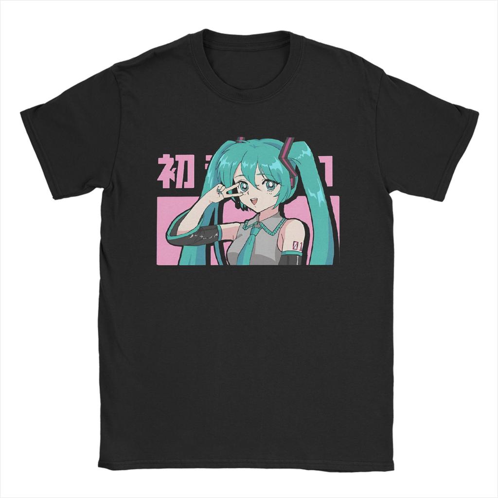 Men Women Hatsunes Mikus   Anime T Shirts  100% Cotton Tops Casual Short Sleeve Round Collar Tees Original T-Shirts
