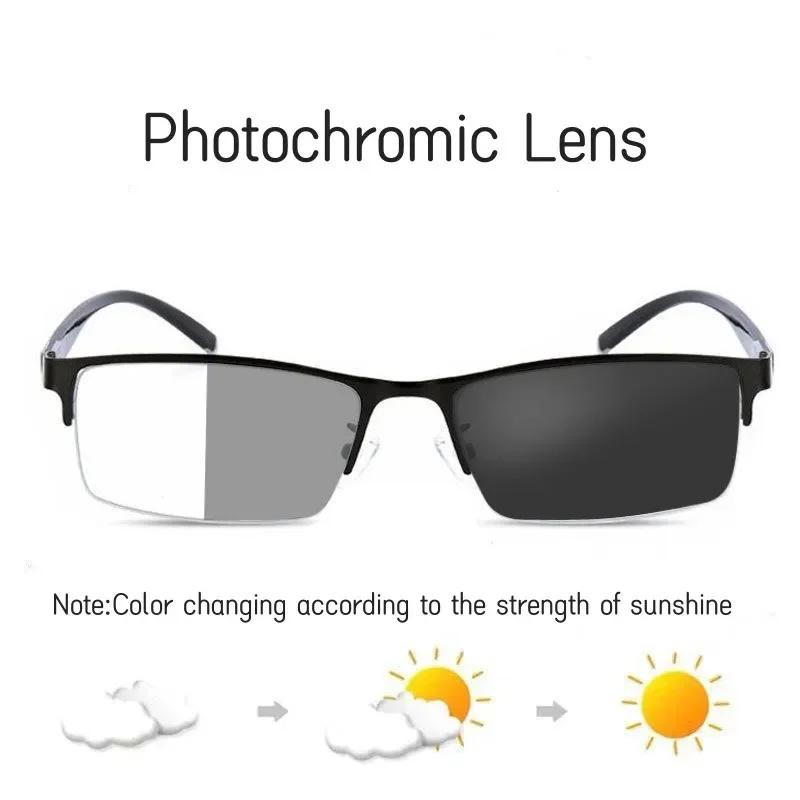Half Frame Myopia Glasses Business Color-changing Male Female Near Sight Glasses Ultra Light Outdoor Driving Protection Glasses