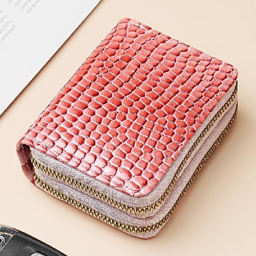 New Double Zipper Short Wallet ID Card Case Cards Wallet Diamond Patterned Embroidered Clutch Purse Women's Wallets Coin Purse