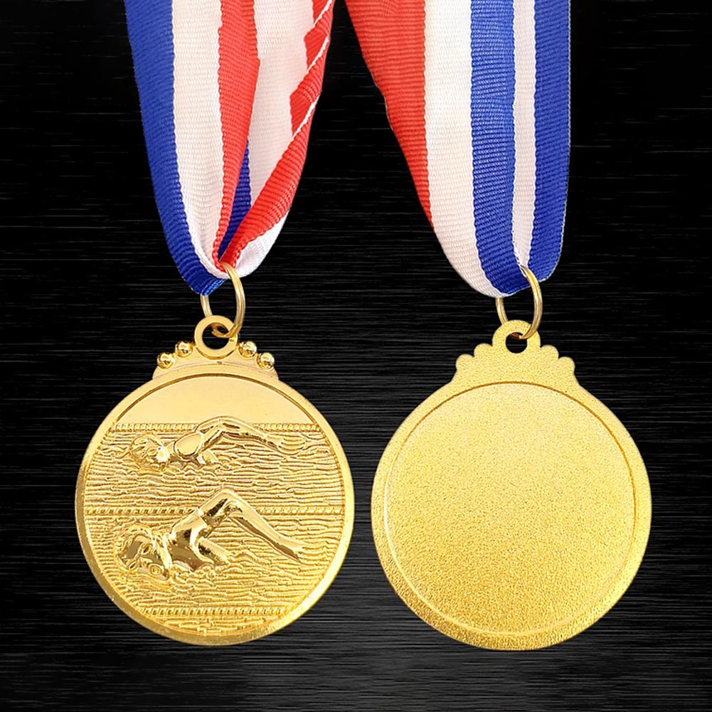 5cm Swimming Medal Competition Awards with Neck Ribbon Metal Winner Medals Gold/Silver/Bronze Medal for Sports Competition