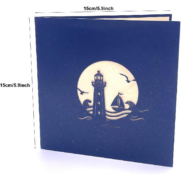 3D Pop Up Beacon Greeting Card, Pop-up Beacon,Moon,Star,Sailboat Birthday Cards For Kids&Adults,Party/Children’s Father Day
