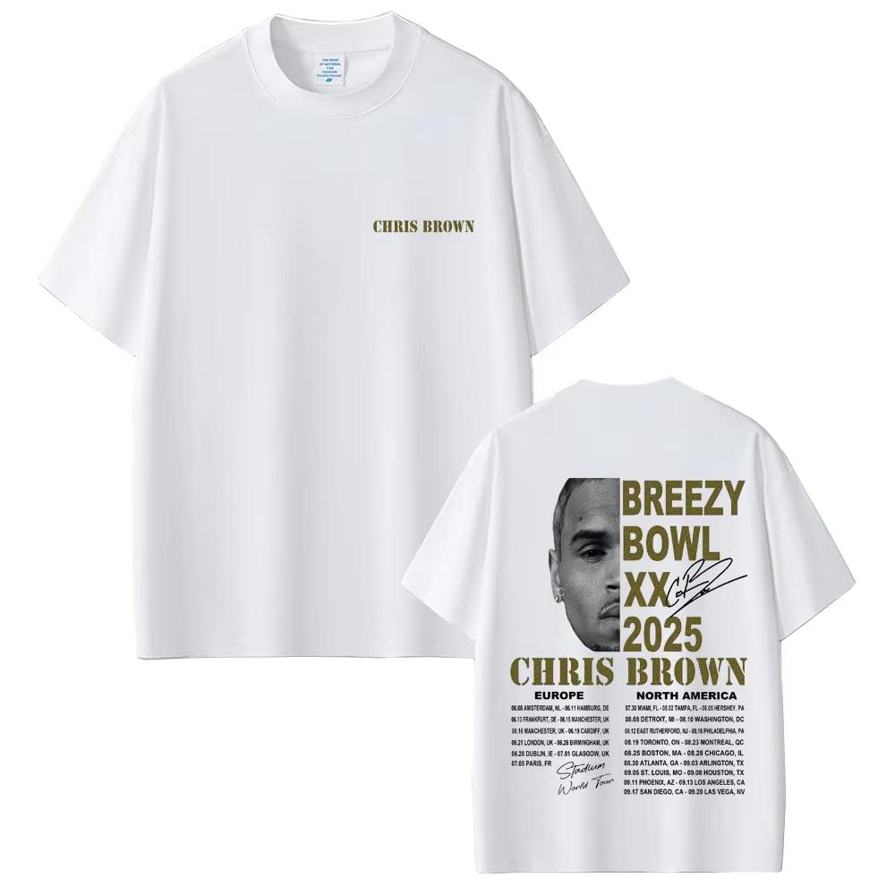 Rapper Chris Brown Breezy Bowl XX Tour T Shirt Summer Unisex Women Hip Hop Fashion Tshirts Unisex Loose Oversized Streetwear
