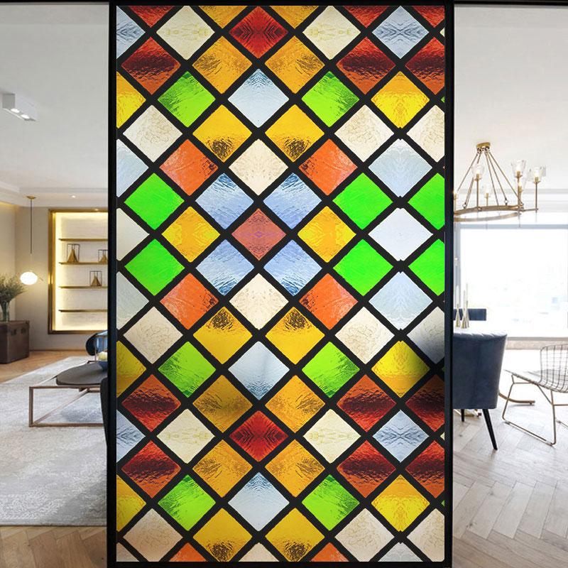 Colorful Stained Frosted Glass Film Modern Art Geometry Pattern Window Stickers Opaque Self-adhesive European Home Decor Privacy