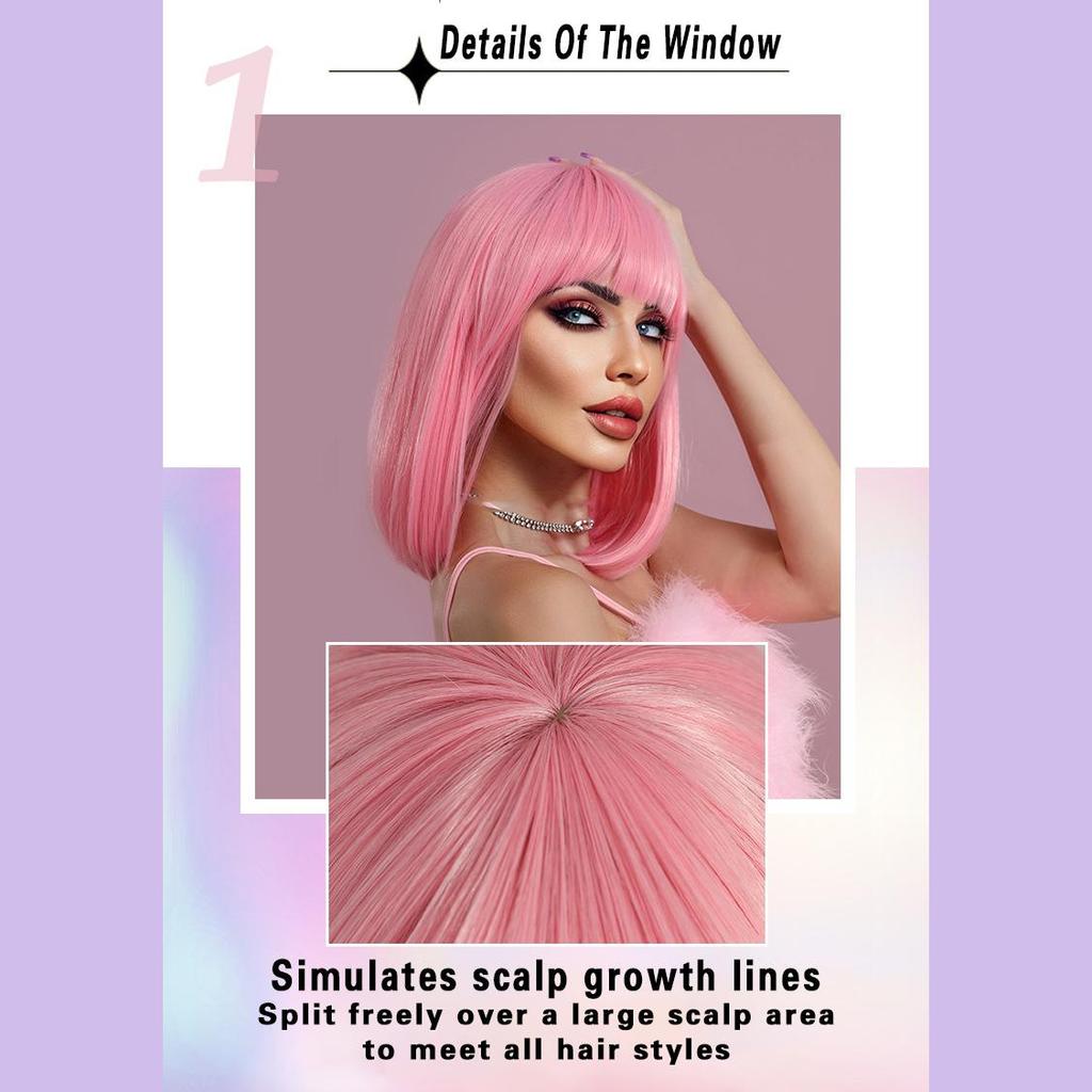 Women's Simulation Wig 36cm Hair Short Straight Wig Full Headgear Rose Hair Net Headdress Beauty Decoration Wig