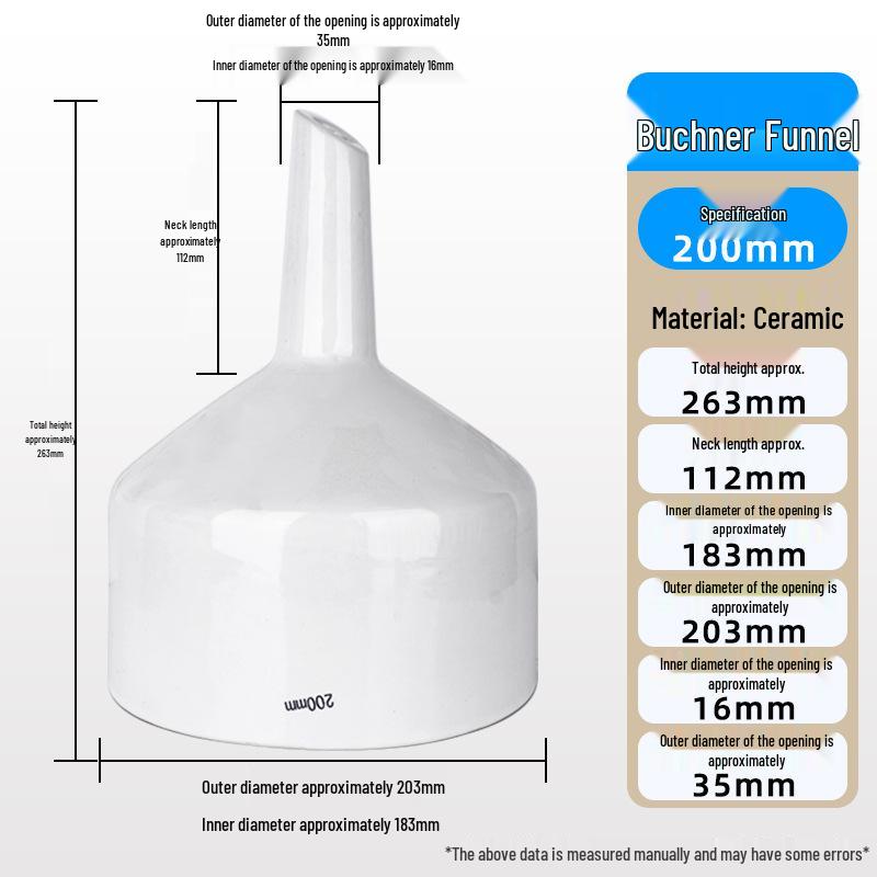 Multi-Size Ceramic Buchner Funnel: 60mm to 200mm Suction Filtration Funnel with Leak-Proof Filter
