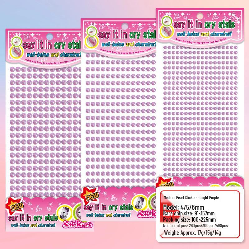 Medium Faux Pearl 4-6mm Colorful Rhinestone Gem Stickers for DIY Crafts