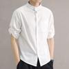 Men's Summer Korean Style Cotton-Linen Slim Fit Linen Shirt with Five-Point Sleeves.
