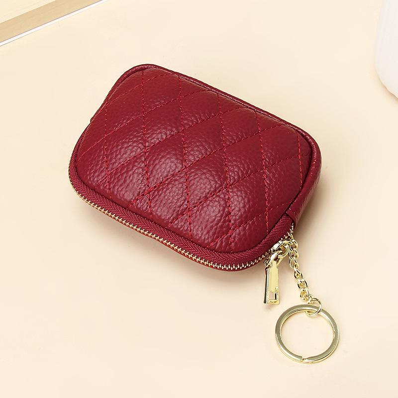 

Women’s Mini Coin Purse Keychain, PU Leather Zipper Small Wallet, Portable Coin Pouch for Cash Cards Keys, Compact Bag Holder Gift for Women бордовий