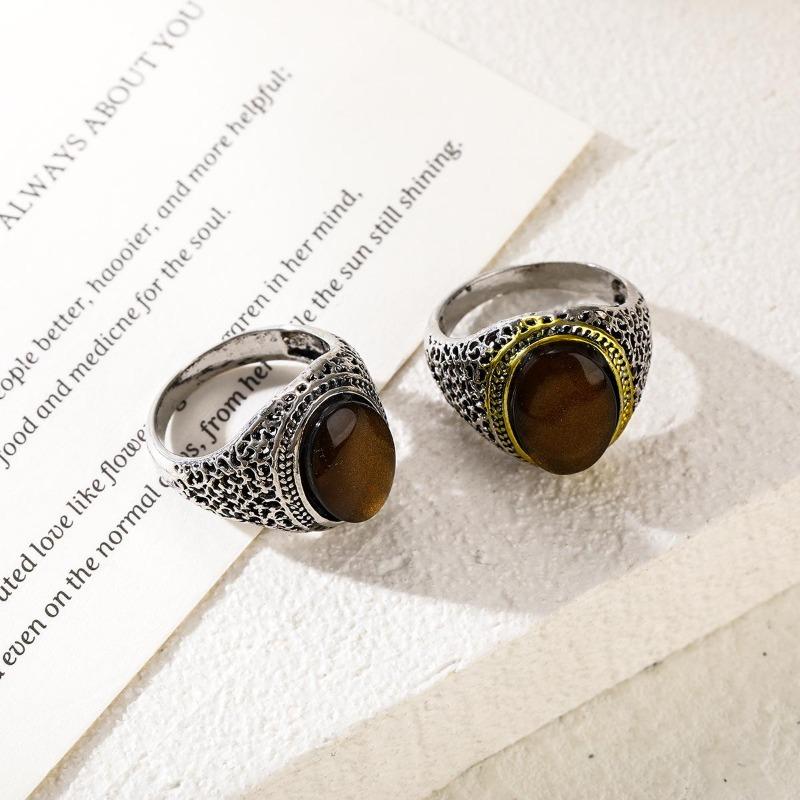 Retro Personalized Oval Tiger'S Eye Stone Men'S And Women'S Rings, Retro Simple Fashion Men'S Rings
