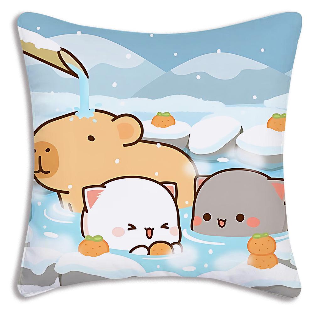 Kawaii Cute Peach Mochi Cat Pillow Covers Cartoon Sofa Decorative Home Double-Sided Printing Short Plush Cute Cushion Cover