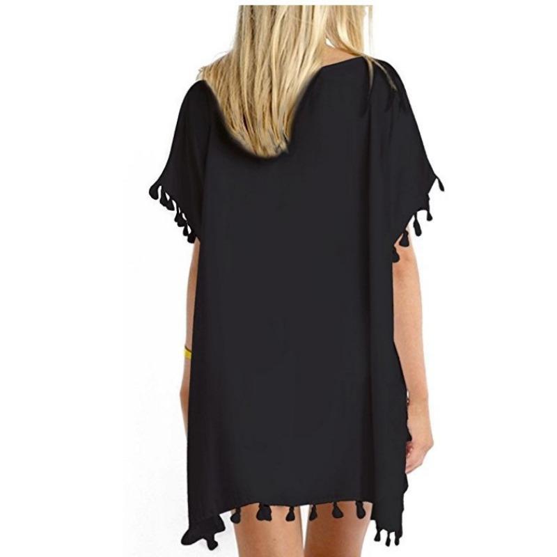 

Летнее женское платье с V-образным вырезом и бахромой, большой размер, модное повседневное, прозрачное, свободное, пляжное, короткое, блузочное, элегантное, простое, накидка, женская одежда One Size