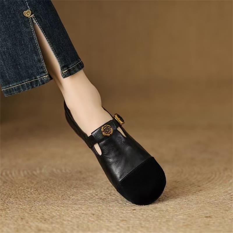 Camellia retro Mary Jane 2025 frosted new single shoes flat bottom shallow mouth versatile round head velvet warm leather shoes
