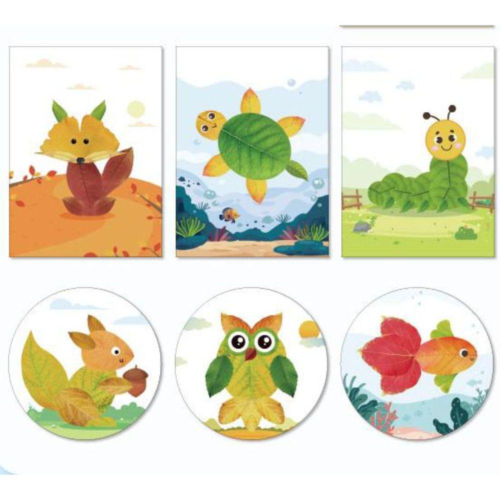 Paper Leaf Painting Sticker Books Handmade Cartoon Sticker Book DIY Paste Material Kit  Toddlers