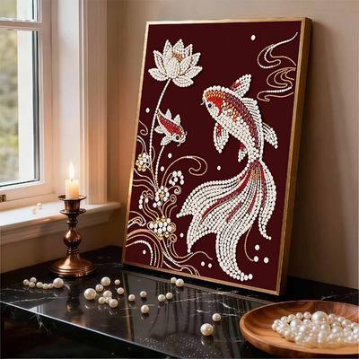 Pearl Koi DIY Diamond Art Kits 15.7x19.6inch Gem Art Diamond Painting Kits Without Frame for Adults/Beginners Gift Idea Home Wall Decor