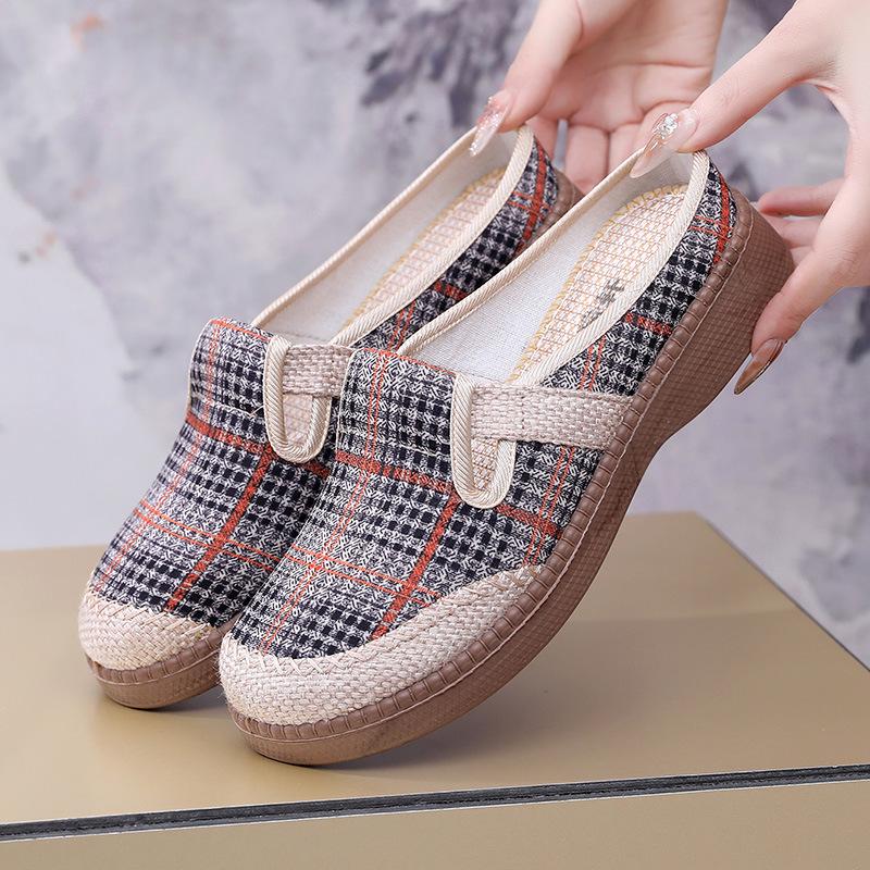 Women's Spring/Summer Soft Sole Breathable Slip-On Cloth Shoes - Fashionable Lightweight Casual Half Slippers