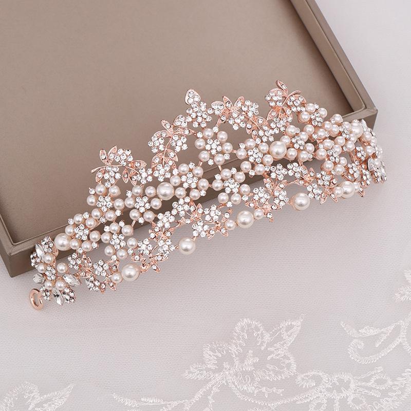 Bridal Accessories European and American Pearl Crown Headbands Wedding Tiara for Brides  Performance Headwear