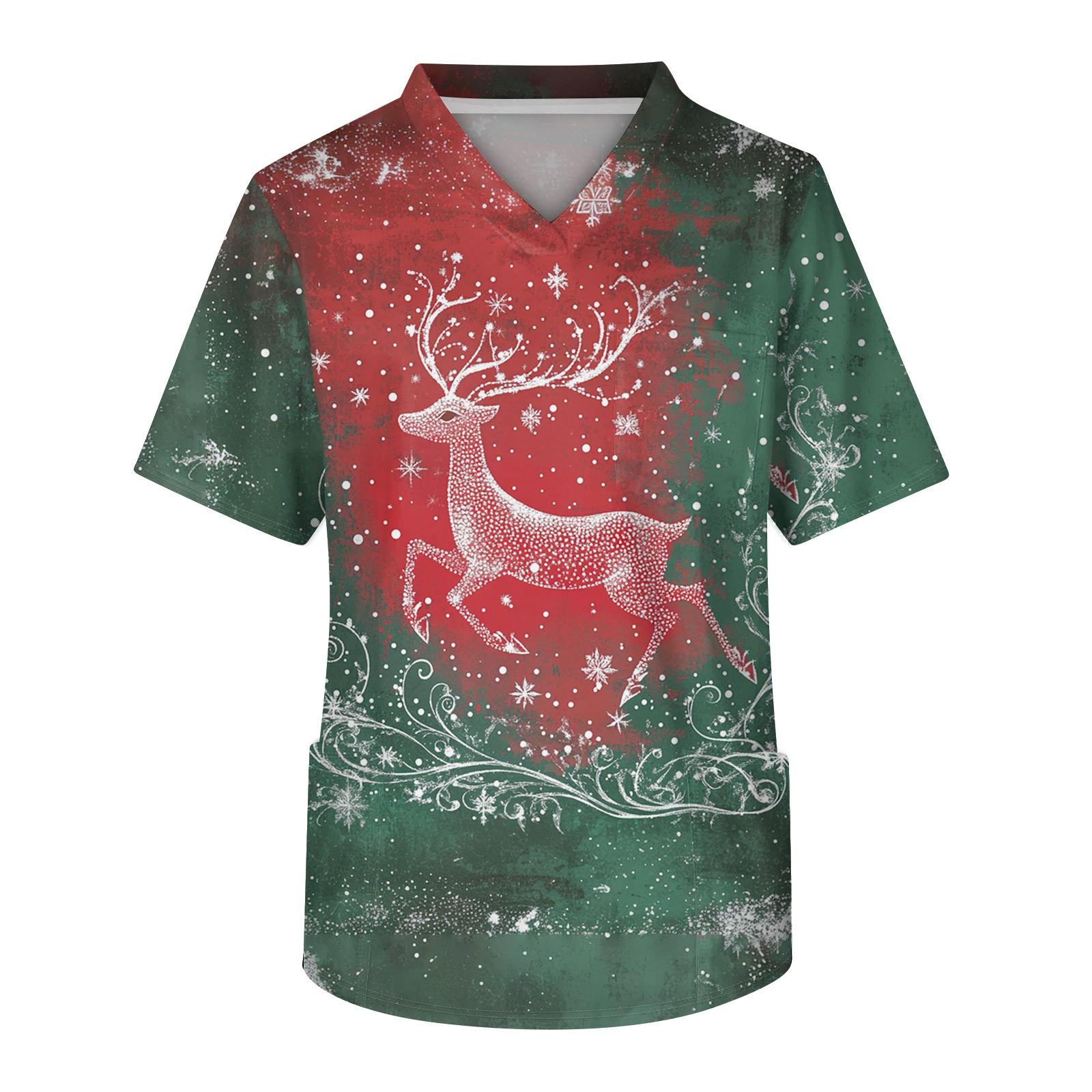 Мужской топ с коротким рукавом V-образным вырезом рождественским принтом и нагрудным карманом L армия зеленый 1657₽