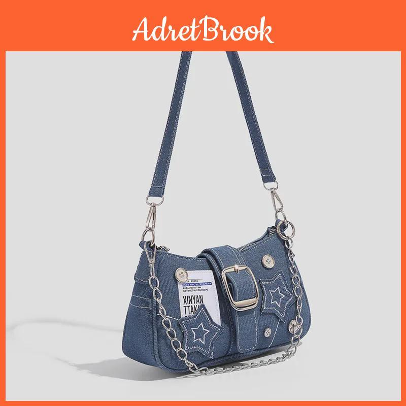 Crescent Handbag Canvas Denim Star Trendy Niche Design With Chain Strap