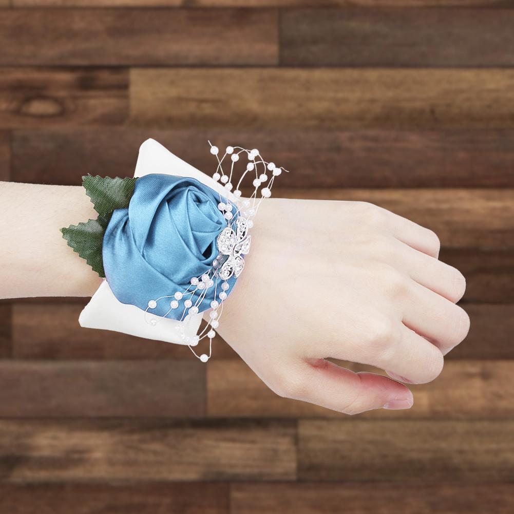2pcs Hand Flower Bridesmaid Wrist Corsage Wedding Decorations    ;Wine Red: