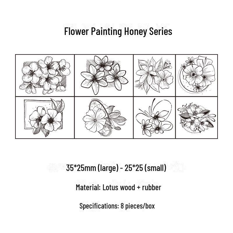 

Набор деревянных штампов Yuezhen Cross-Border Retro Floral - серия Honey Language (8 шт.)