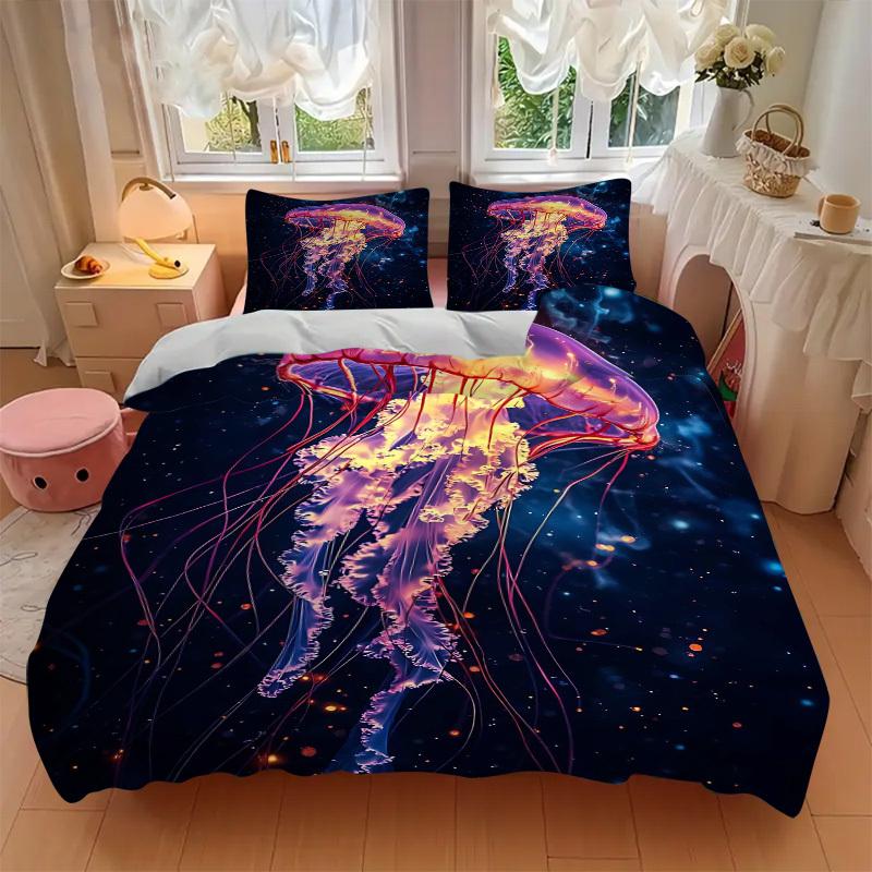 3pcs Jellyfish Bedding Set - Includes One Quilt Cover and Two Pillowcases (No Core) - Home Decor, Festival Gift, Polyester Fabric, Anime Car