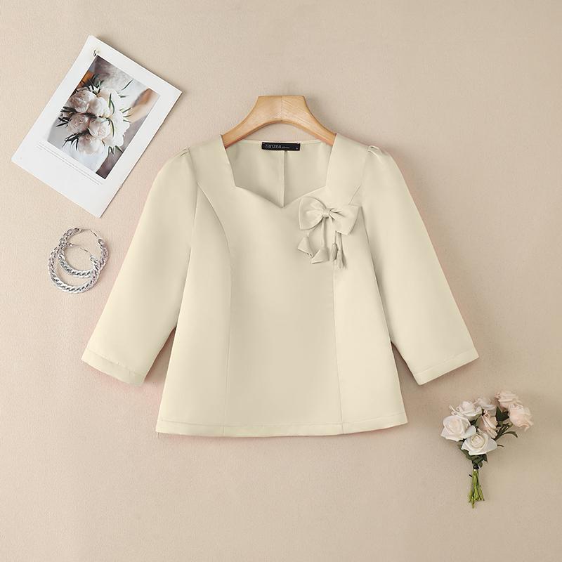 

ZANZEA Women Casual Round Neck 3/4 Sleeve Loose Satin Blouse 2XL абрикосовий