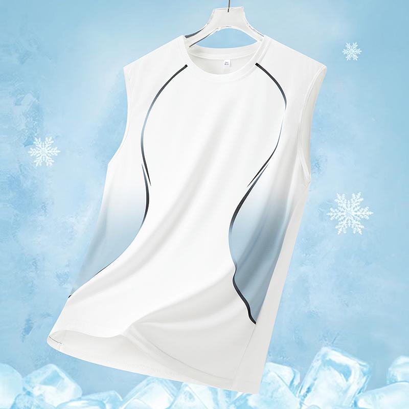 Summer Ice Silk Sleeveless Vest Men's Trendy Gradient Loose Casual Outdoor Running Vest Quick Dry Sports T-Shirt