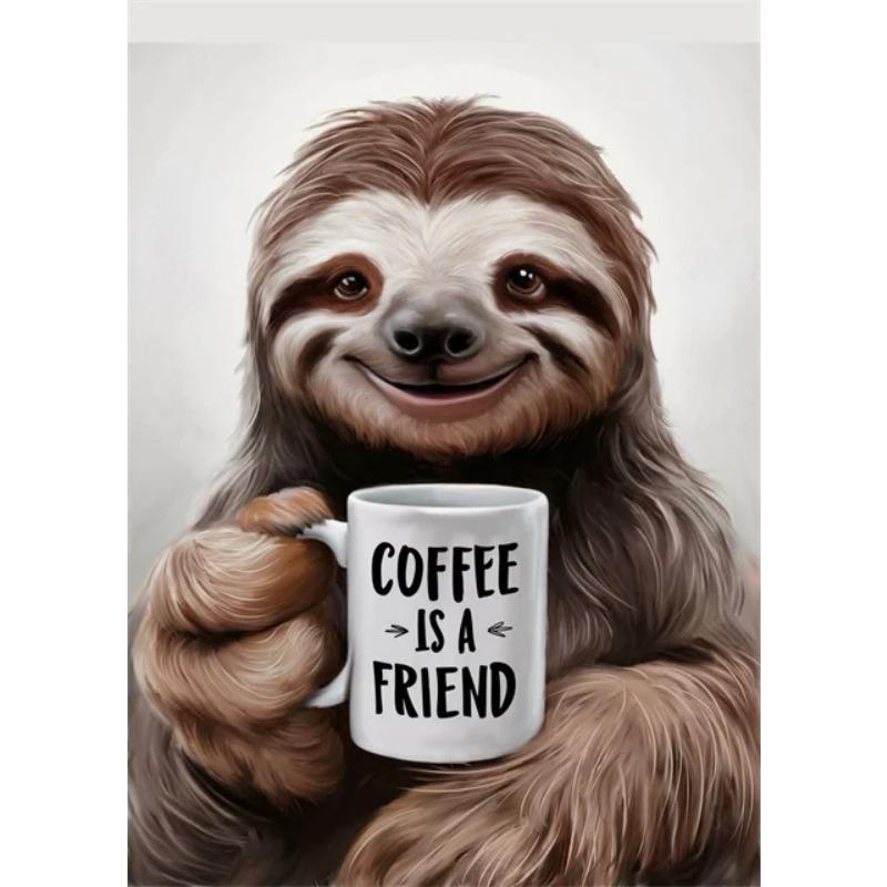 Funny Wall Art Pictures Animal Coffee Portrait Posters Canvas Print Art Sloth Pug Dog and Coffee Mural Cute Home Decor Painting
