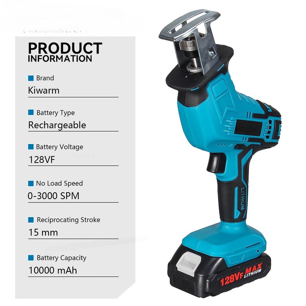 Blue Cordless Electric Reciprocating Saw with 1/2PC Li-ion Battery Wood Metal PVC Pipe Cutting Tool
