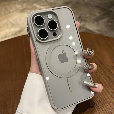 Tytanowo Szary Magnetyczny Przezroczysty Pokrowiec do iPhone 15 14 13 12 11 Pro Max Plus Magsafe do samochodu Antypoślizgowy Pokrowiec do Ładowania Bezprzewodowego