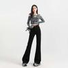 Women's Velvet High-Waisted Flared Jeans - Stretchy, Thick, and Floor-Length for Autumn/Winter