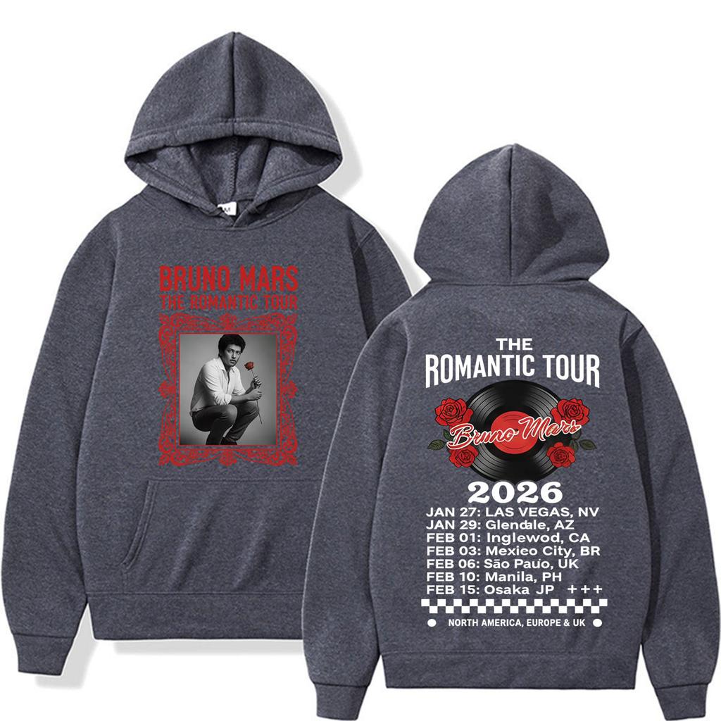 Bruno Mars The Romantic Tour 2026 Concert Hoodies Men Women Fashion Hip Hop Street Sweatshirts High Quality Fleece Casual Hoodie