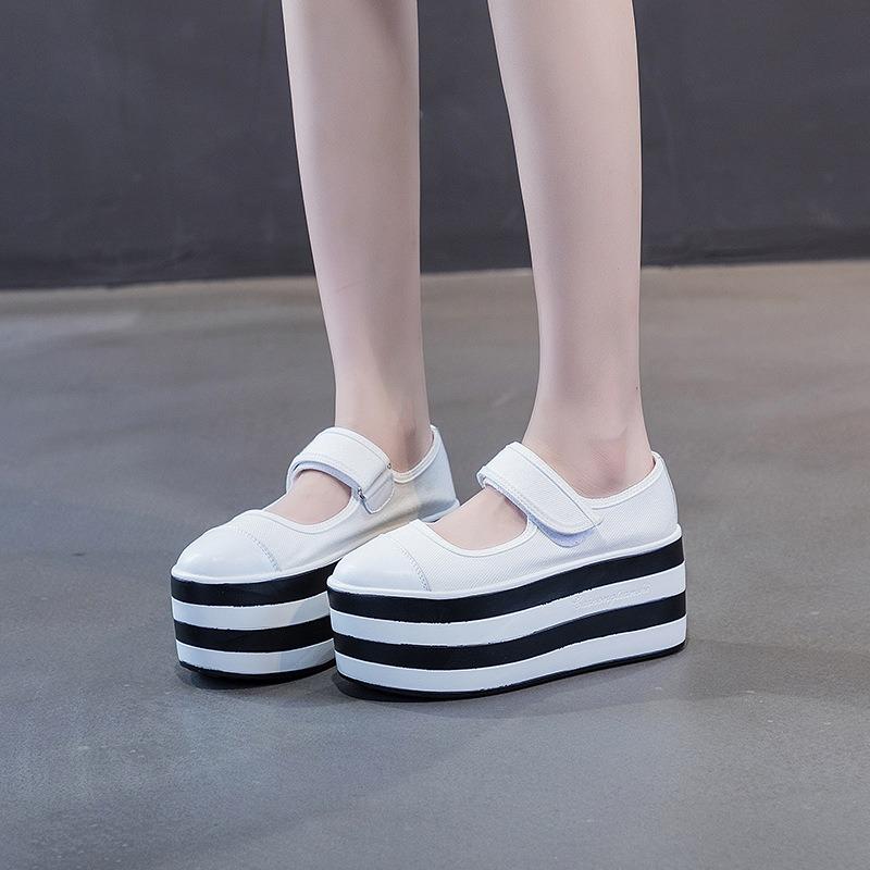 Fashion 8cm Genuine Leather New Women Shoes Platform Heel Platform Sneakers Wedge White Shoes Fashion Women Leather Shoes Canvas  Casual