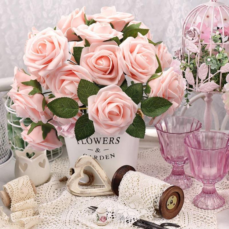 30/5 Stück künstliche Rosen, Blumen, Schaumstoff, künstliche Rosenköpfe mit Stielen für DIY-Hochzeitssträuße, Home-Party-Tische, Dekorationszubehör