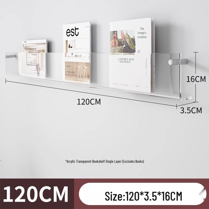 Acrylic Wall-Mounted Transparent Bookshelf for Children's Books and Magazines, Punch-Free Display Rack.
