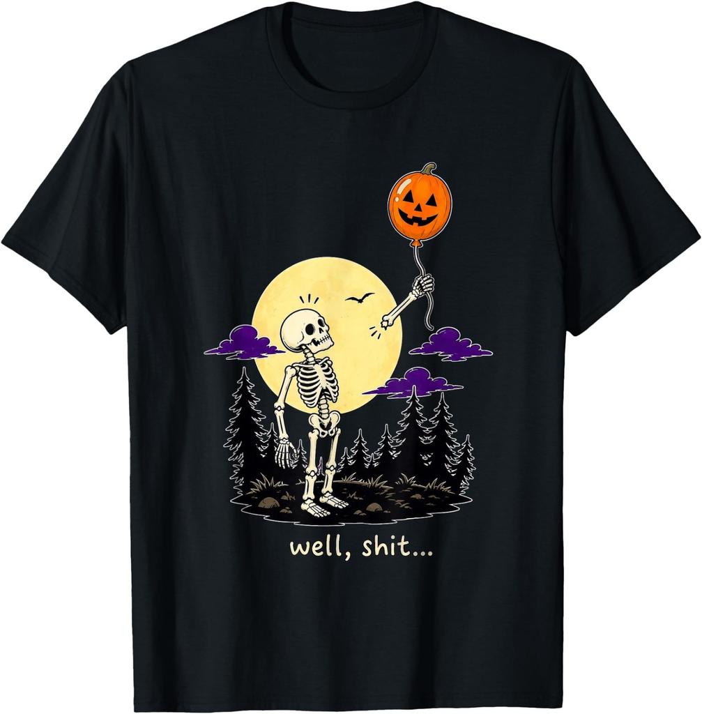 Well Skeleton Pumpkin Balloon Gothic Halloween T-Shirt
