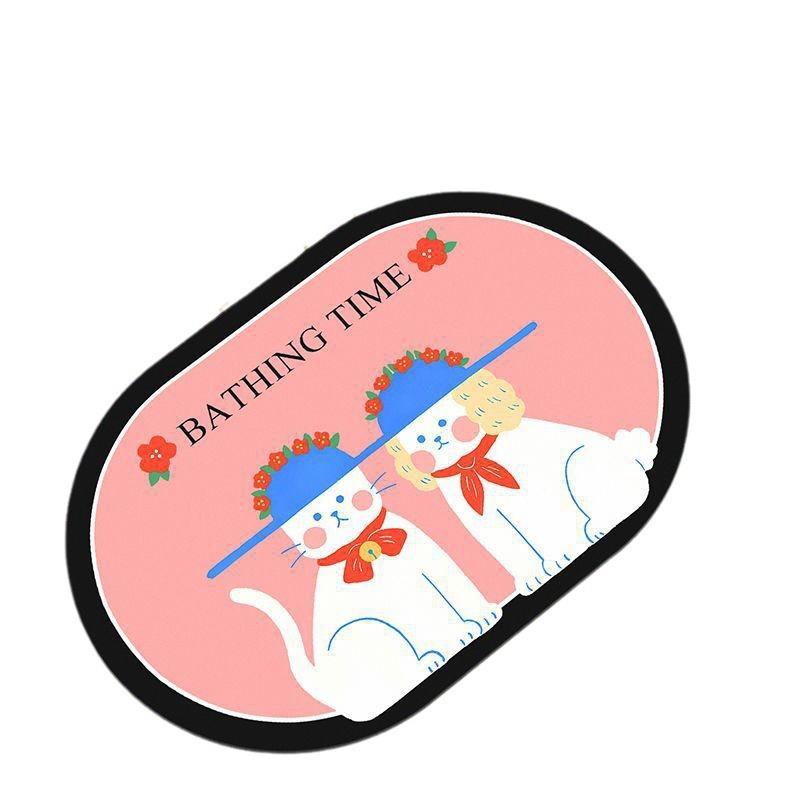 Cute Cartoon Kitten Puppy Bathroom Floor Mat Diatom Mud Floor Mat Absorbent Soft Mat Toilet Toilet Foot Carpet