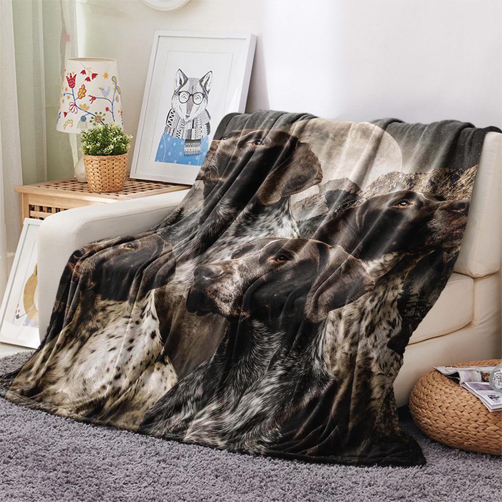 1PC Moonlit Canine Pack Print Flannel Blanket, High quality Comfortable for All Seasons, Home Decor, Warmth and Comfort