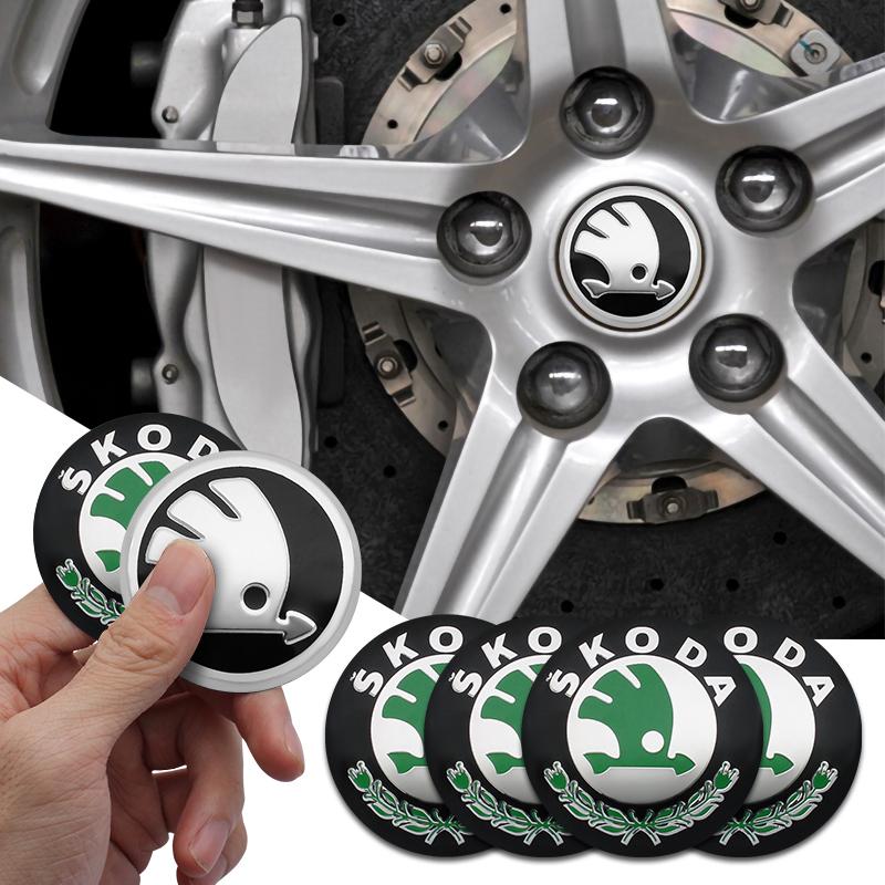Dclaq2 4ks 56mm Krytky středů kol automobilu Nálepka odznaku Doplňky Pro skoda 3 2 VRS Vision Kodiaq Favorit Rapid Octavia A5 A7