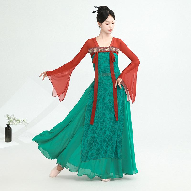Women s Hanfu Style Dance Dress, Flowy Long Sleeve Classical Dance Costume, Elegant Rehearsal Outfit 2XL разноцветный
