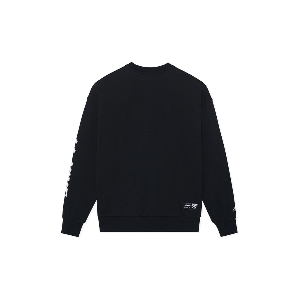 Li Ning Sports Lifestyle Series Logo Warm Fleece Crewneck Loose Long Sleeve Sweatshirt Unisex Sweatshirt Black AWDT605-1