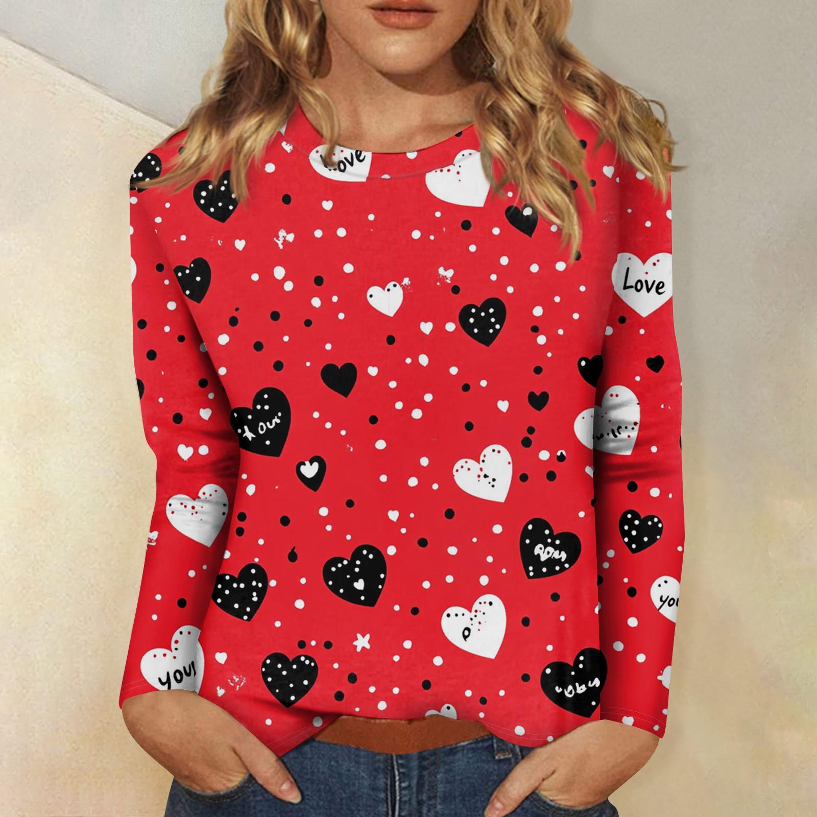 

Женская повседневная мода сексуальный удобный День святого Валентина принтованный круглый вырез длинный рукав топ XL красный